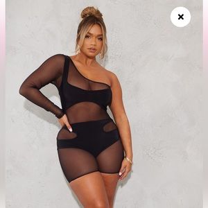 PrettyLittleThing Black Mesh Romper